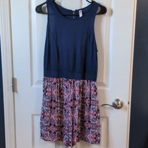 Xhilaration Romper L NavyPink Pockets keyhole back